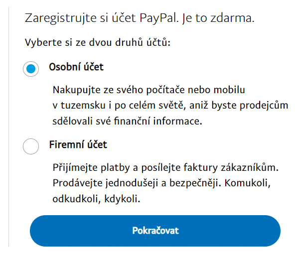 Osobní vs Firemni účet Paypal