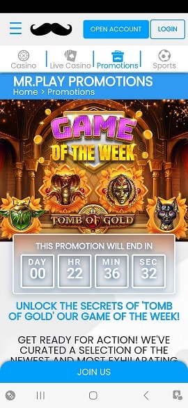 Showcase of Mr Play Casino in-app bonuses