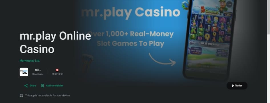 Display of the Mr Play Casino app from Google Play Store