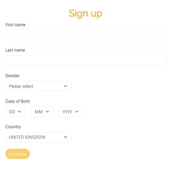 Registration form playzee