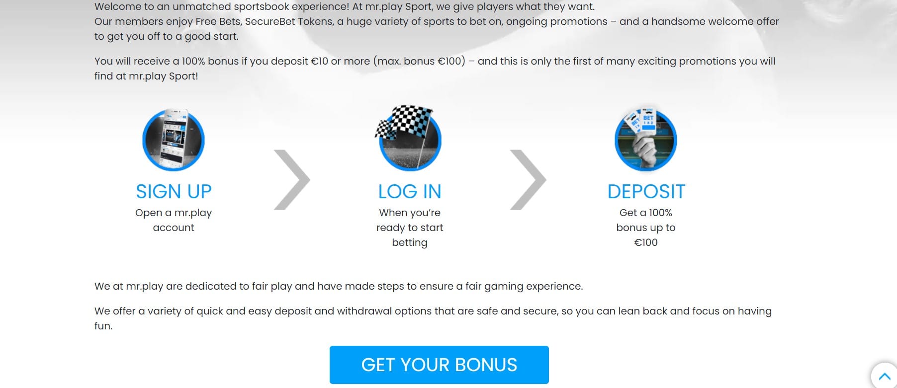 Details of the Sports Betting Welcome Bonus at Mr.Play