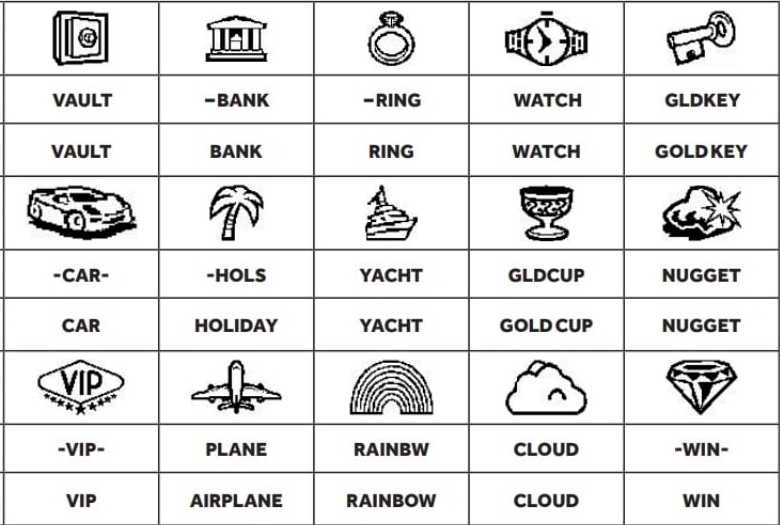 Play Symbols and Play Captions for GAME 1