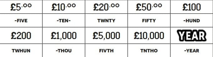 Prize symbols for GAME 1