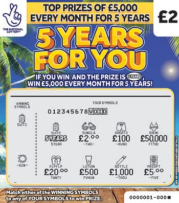 Sample of a cut lottery ticket 5 Years For You