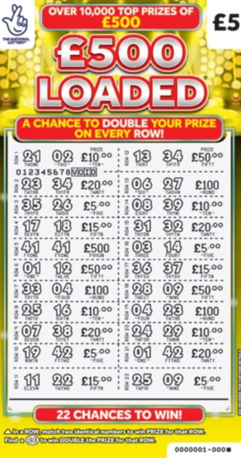 Sample of a cut lottery ticket £500 Loaded Game