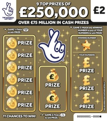 Sample of an uncut lottery ticket £250,000 Gold