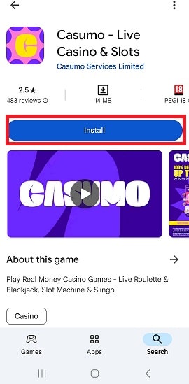 Casumo Casino app Installation