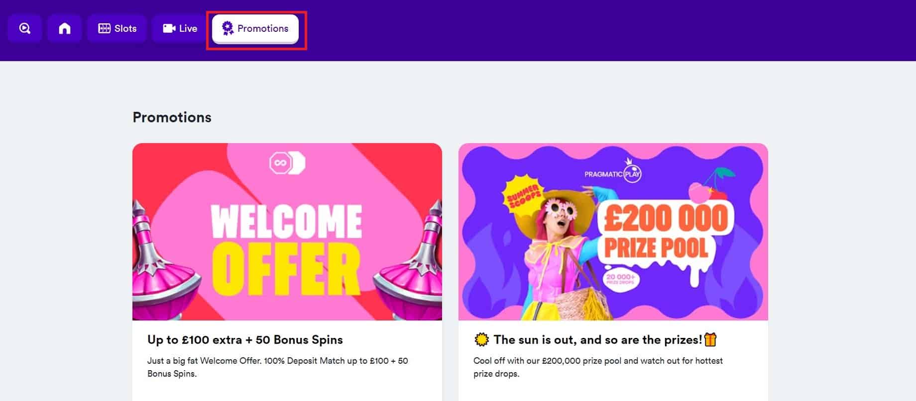 Overview of the promotional offers at Casumo Casino