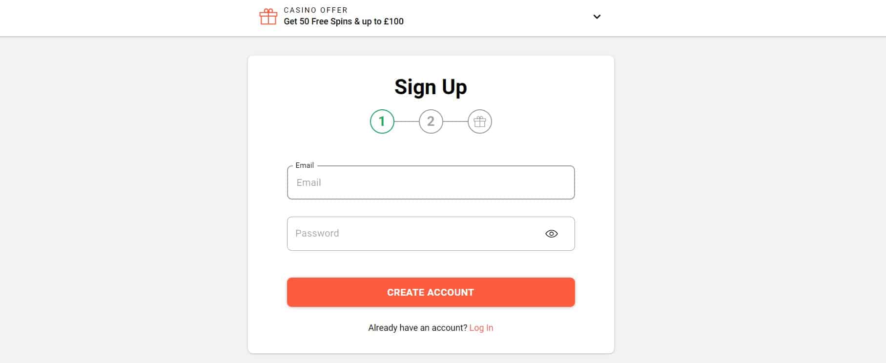 Email and password registration at LeoVegas