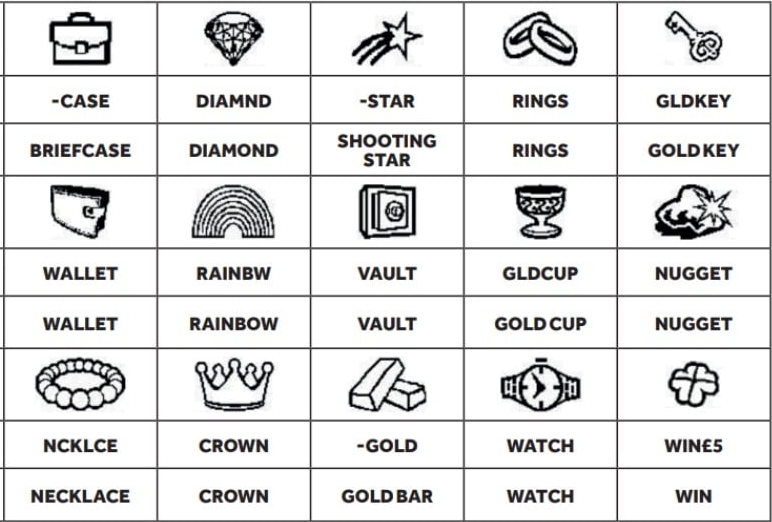 Play Symbols for BONUS GAME 2