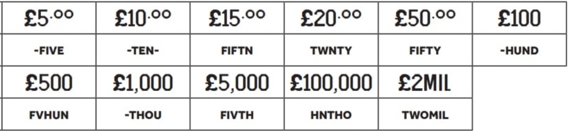 Prize symbols for GAME 1