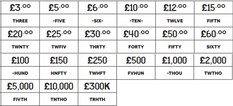 Prize symbols for GAME 2