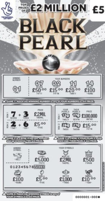 Sample of a cut lottery ticket Black Pearl 1415