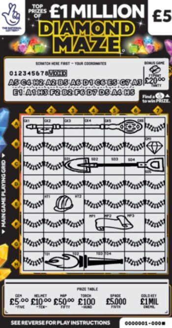 Sample of a cut lottery ticket Diamond Maze