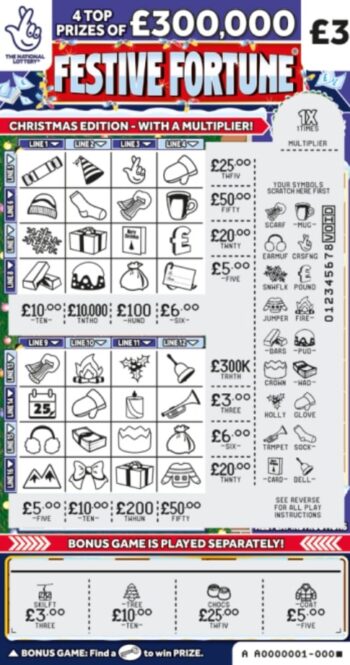 Sample of a cut lottery ticket Festive Fortune