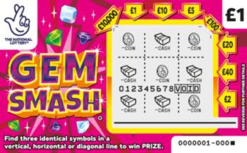 Sample of a cut lottery ticket Gem Smash