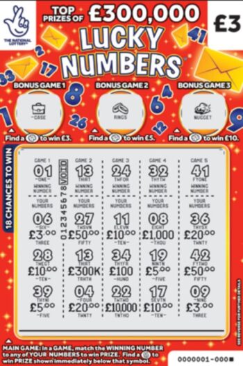 Sample of a cut lottery ticket Lucky Numbers