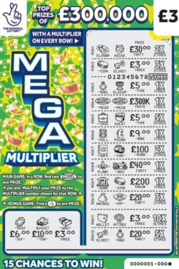 Sample of a cut lottery ticket Mega Multiplier