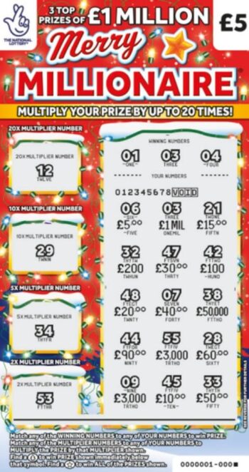 Sample of a cut lottery ticket Merry Millionaire