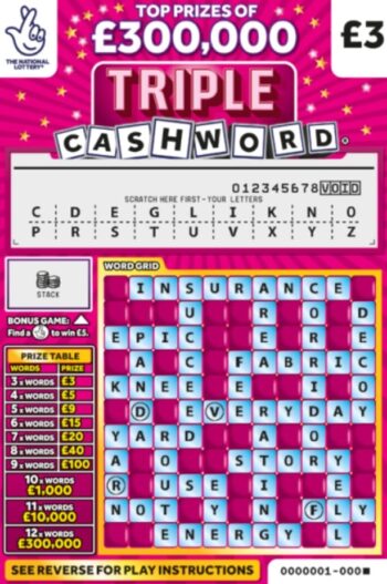 Sample of a cut lottery ticket Triple Cashword Pink