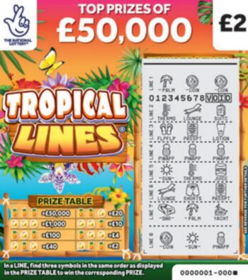 Sample of a cut lottery ticket Tropical Lines