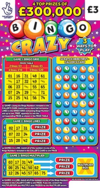 Sample of an uncut lottery ticket Bingo Crazy