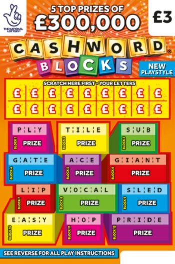 Sample of an uncut lottery ticket Cashword Blocks