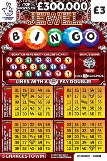 Sample of an uncut lottery ticket Jewel Bingo