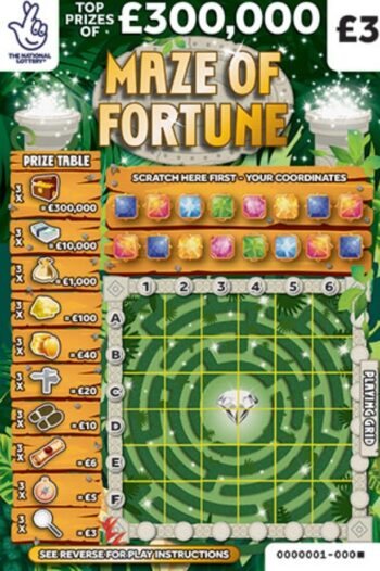 Sample of an uncut lottery ticket Maze Of Fortune