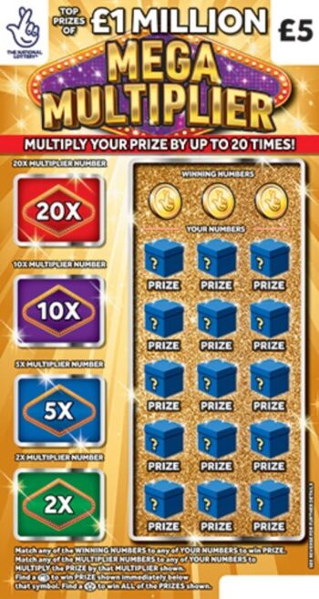 Sample of an uncut lottery ticket Mega Multiplier