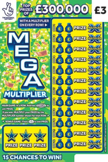 Sample of an uncut lottery ticket Mega Multiplier