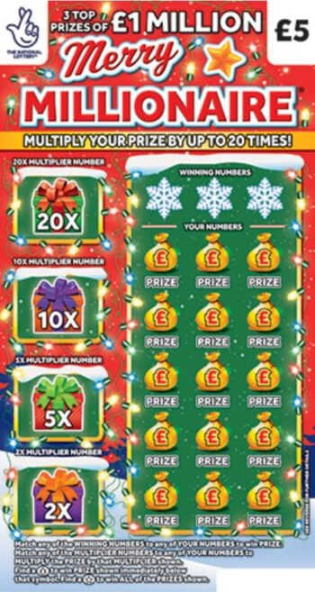 Sample of an uncut lottery ticket Merry Millionaire