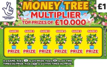 Sample of an uncut lottery ticket Money Tree Multiplier