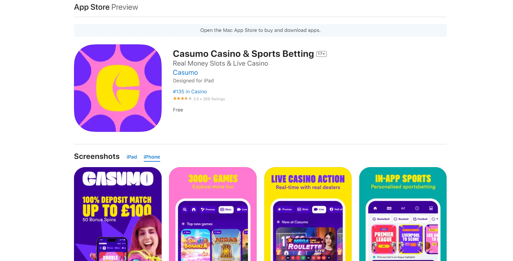 Casumo Casino iOS app