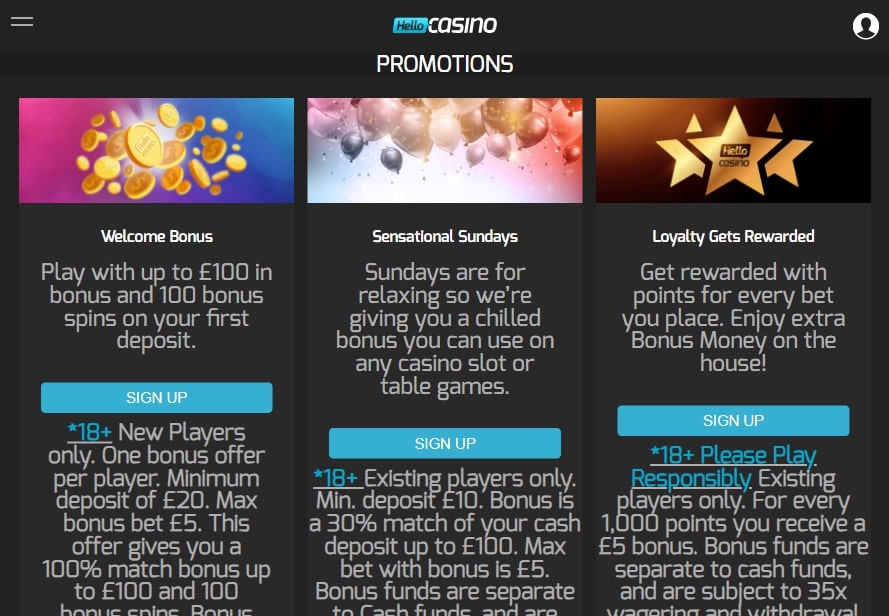 Hello Casino UK Bonuses