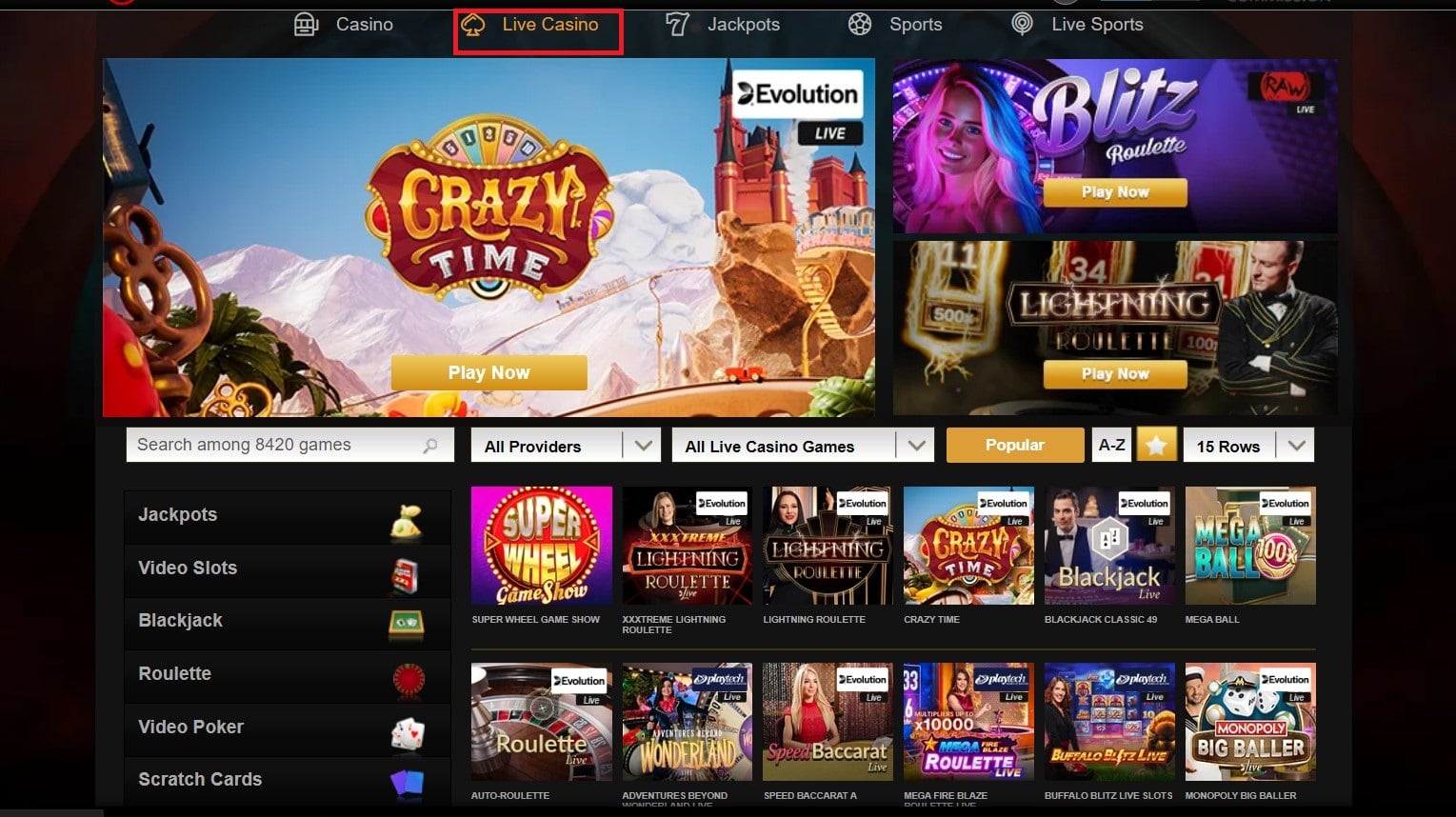 Live Casino Games at Videoslots Casino