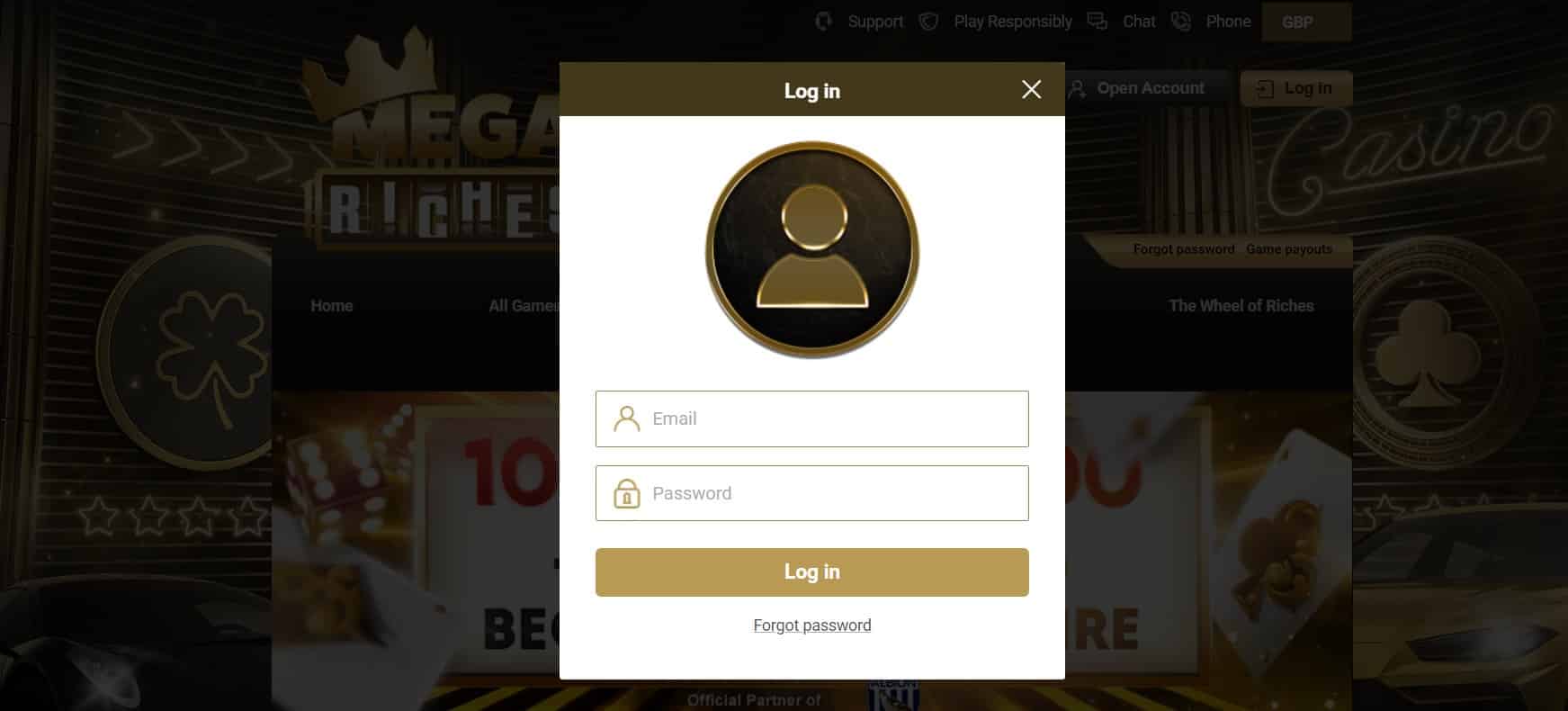 Log In Details at Megariches Casino