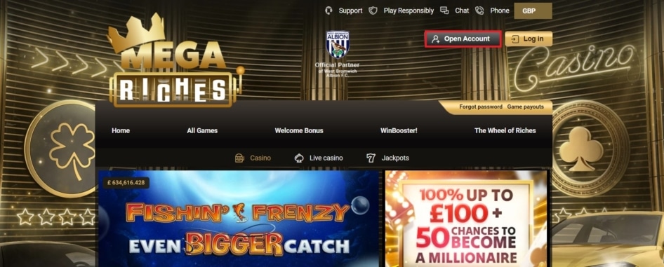 Megariches Casino Sign Up Button