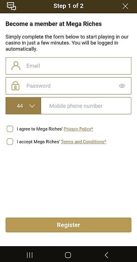 Basic Mobile Log In Details on Megariches Casino