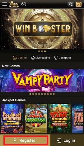 Megariches Casino Mobile Registration Button