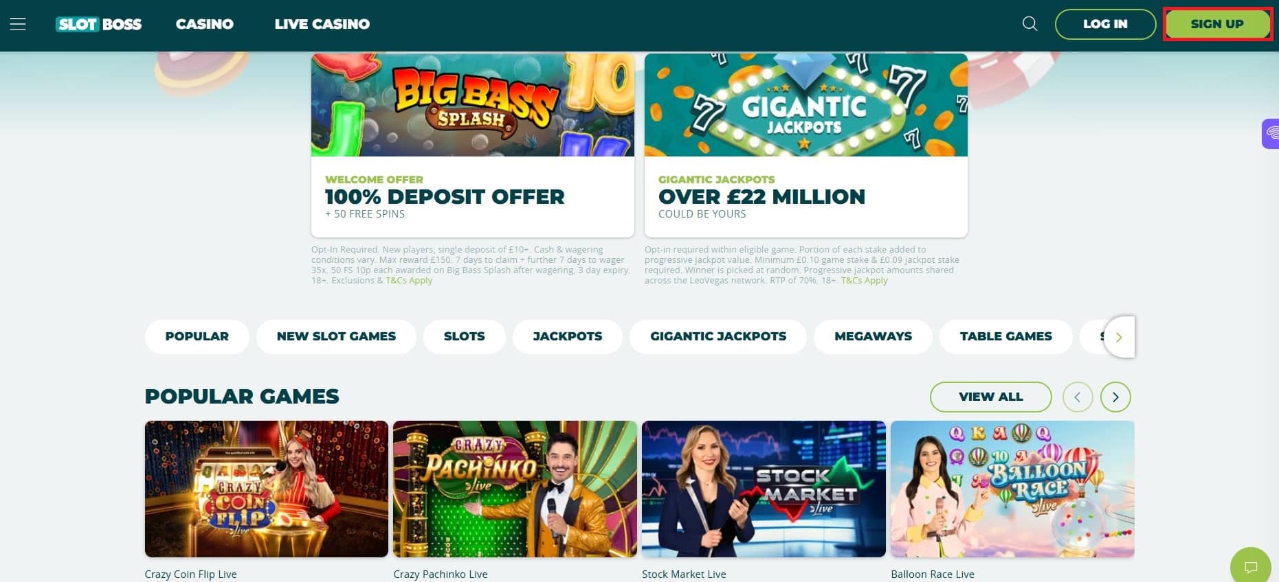 SlotBoss Casino Welcome Bonus