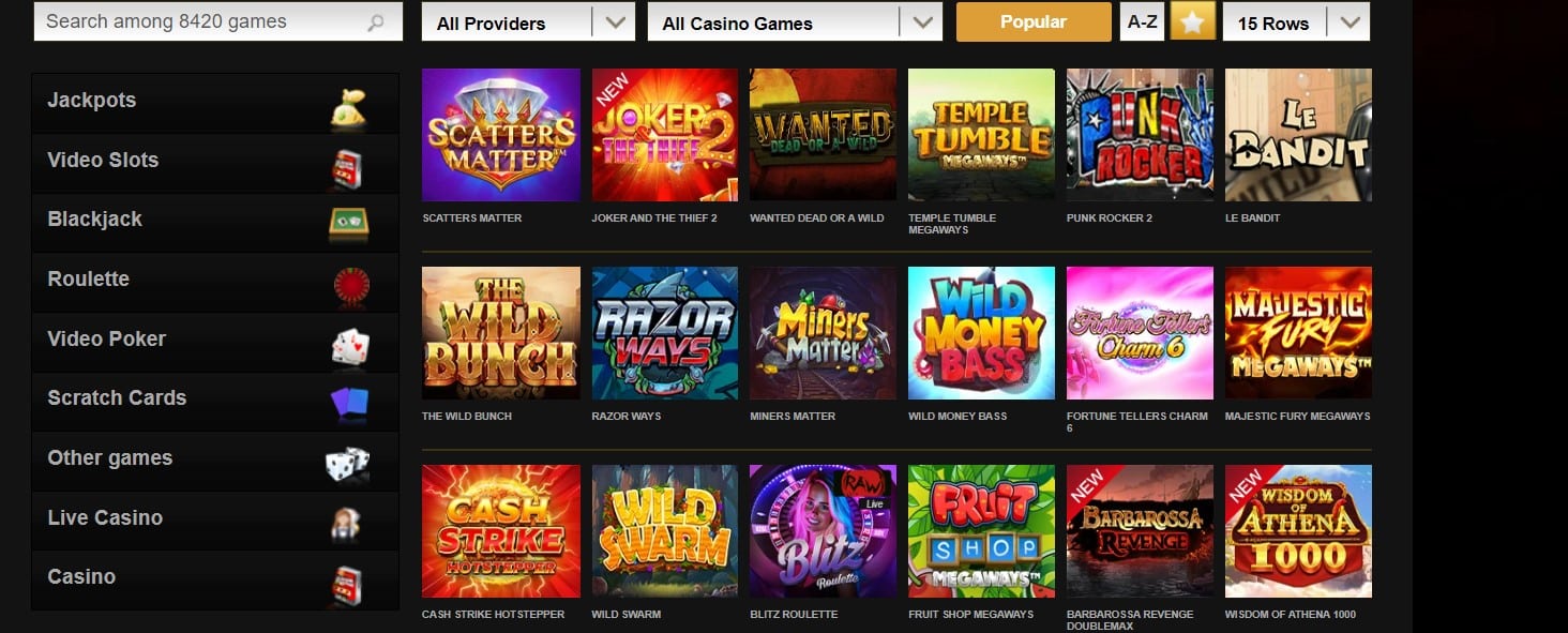 Videoslots Casino slot games selection