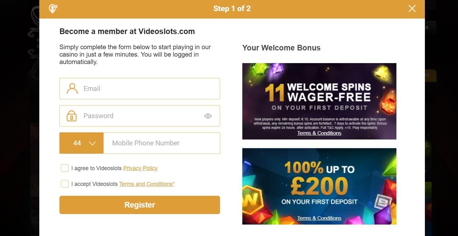 Videoslots Casino Registration Form