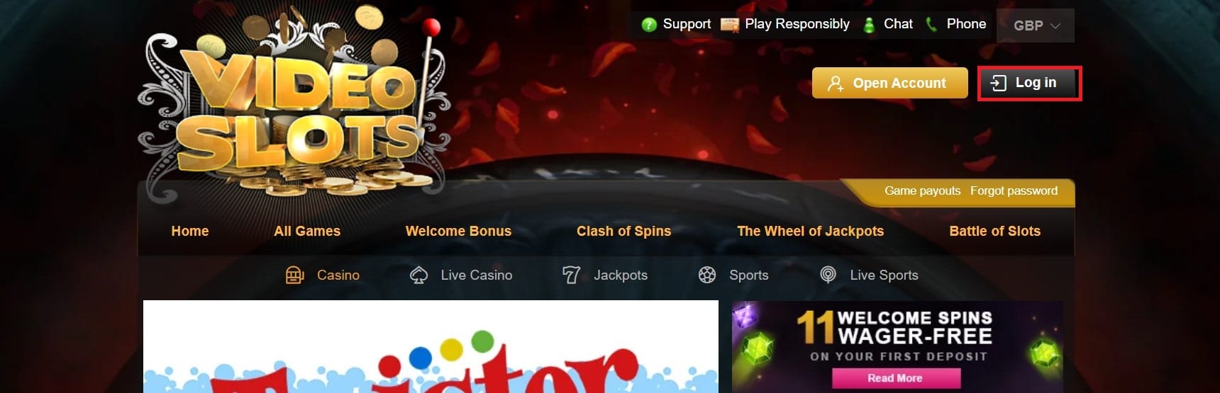 Videoslots Casino Log In Button