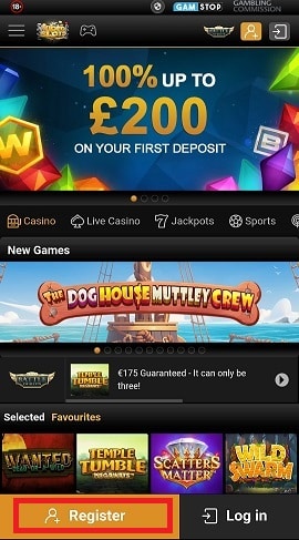 Videoslots Casino Mobile Registration Button