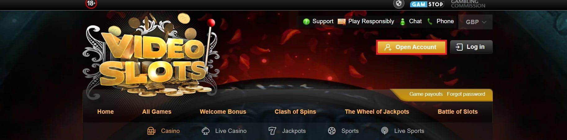 Registration Button at Videoslots Casino