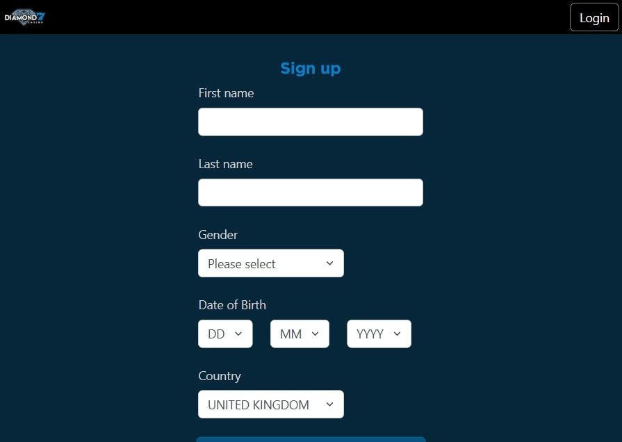 Register at Diamond 7 Casino UK