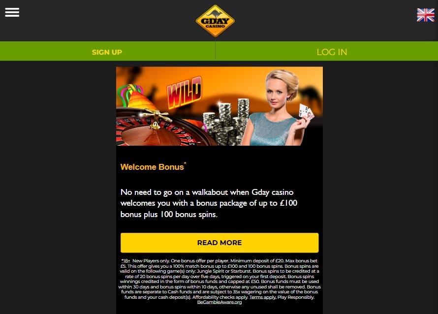 GDay Casino Welcome Bonus