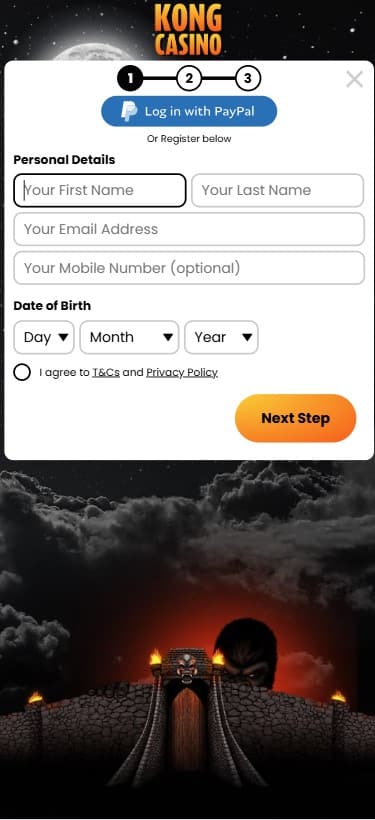 Kong Casino Mobile view login page