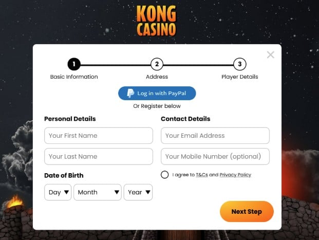 Login page Kong Casino